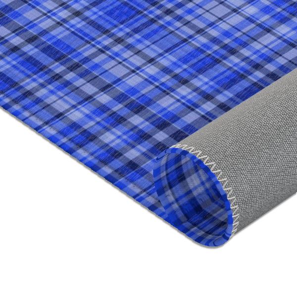 Blue Plaid Print Indoor Carpet, Solid Color Area Rugs