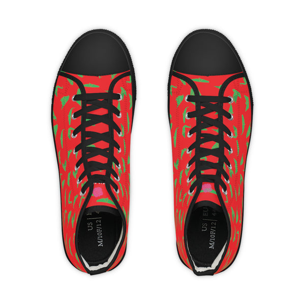 Red Crane Pattern Men's Sneakers, Men's High Top Sneakers