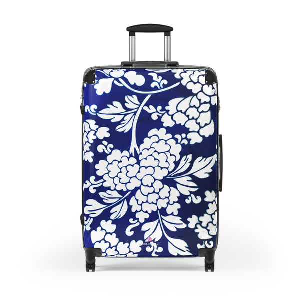 White and Blue Floral Print Suitcase, Abstract Oriental Style Floral Print Designer Suitcase Luggage (Small, Medium, Large)&nbsp;Unique Cute Spacious Versatile and Lightweight Carry-On or Checked In Suitcase, Best Personal Superior Designer Adult's Travel Bag Custom Luggage - Gift For Him or Her - Printed in&nbsp; Canada