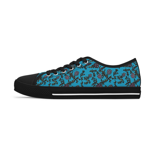 Blue Purple Floral Women's Sneakers, Floral Print Women's Low Top Sneakers Tennis Shoes, Canvas Fashion Sneakers With Durable Rubber Outsoles and Shock-Absorbing Layer and Memory Foam Insoles&nbsp;(US Size: 5.5-12)