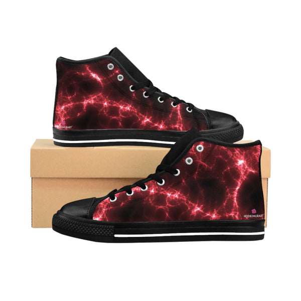 Red Lightning  Men's High Tops, Best Designer Men's Classic Sneakers