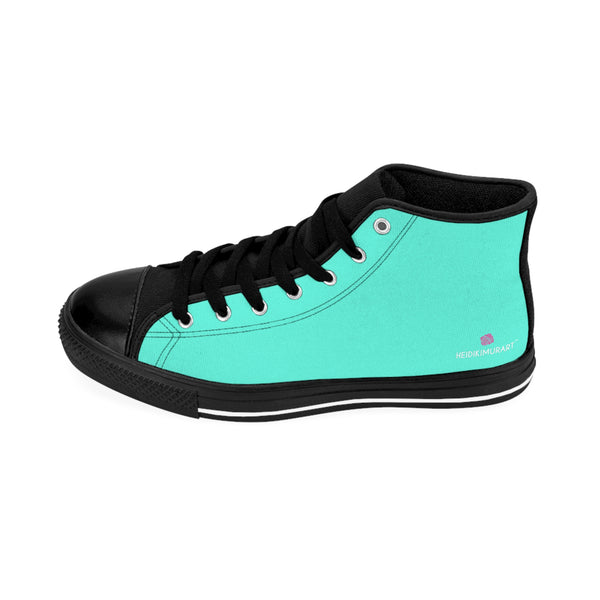 Turquoise Blue Color Women's Sneakers, Solid Color Women's High-top Sneakers