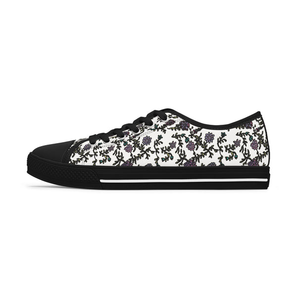 White Purple Floral Women's Sneakers, Floral Print Women's Low Top Sneakers Tennis Shoes, Canvas Fashion Sneakers With Durable Rubber Outsoles and Shock-Absorbing Layer and Memory Foam Insoles&nbsp;(US Size: 5.5-12)