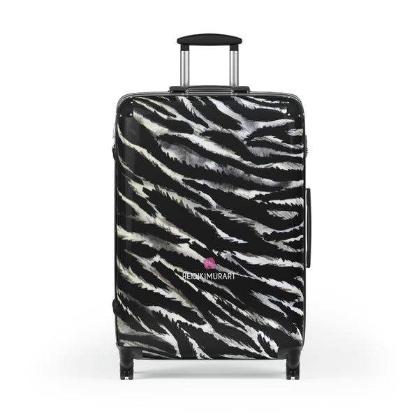 Black Zebra Print Cabin Suitcase, Black and White Zebra Print Travel Bag Suitcases (Small, Medium, Large)