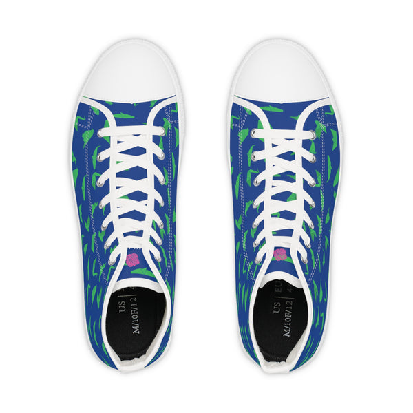 Blue Crane Pattern Men's Sneakers, Men's High Top Sneakers