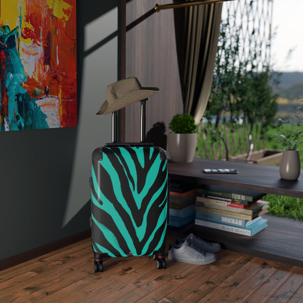 Blue Zebra Print Best Suitcases, Black and Blue Zebra Print Travel Bag Suitcases (Small, Medium, Large)