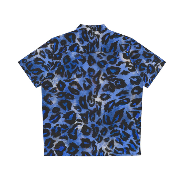 Blue Leopard Print Men's Shirt, Best Men's Hawaiian Shirt
