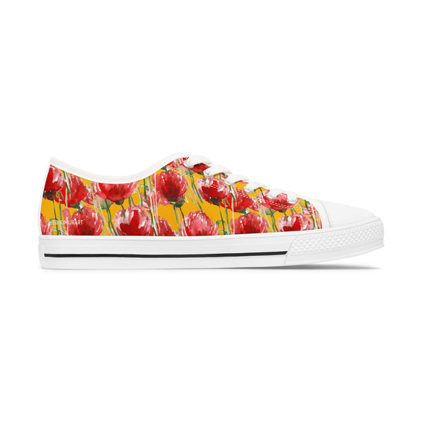 Yellow Red Tulips Floral Women's Sneakers, Floral Print Best Canvas Fashion Low Top Sneakers (US Size: 5.5-12)