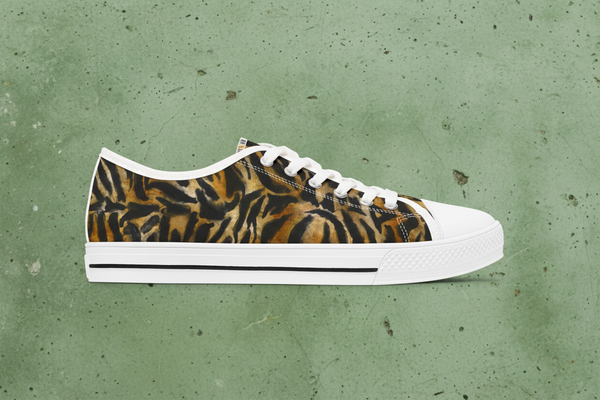 Orange Tiger Striped Women's Sneakers, Best Animal Print Women's Low Top Sneakers