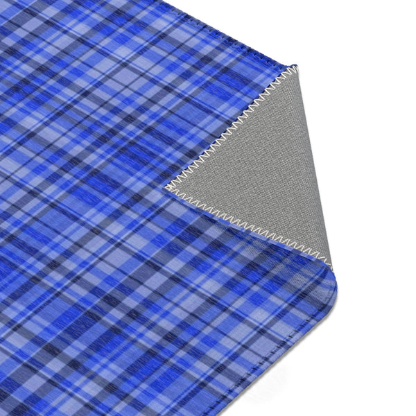 Blue Plaid Print Indoor Carpet, Solid Color Area Rugs