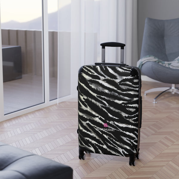 Black Zebra Print Cabin Suitcase, Black and White Zebra Print Travel Bag Suitcases (Small, Medium, Large)