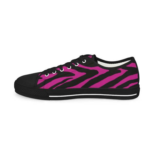 Pink Zebra Print Men's Sneakers, Pink and Black Zebra Striped Animal Print Modern Minimalist Best Breathable Designer Men's Low Top Canvas Fashion Sneakers With Durable Rubber Outsoles and Shock-Absorbing Layer and Memory Foam Insoles (US Size: 5-14)