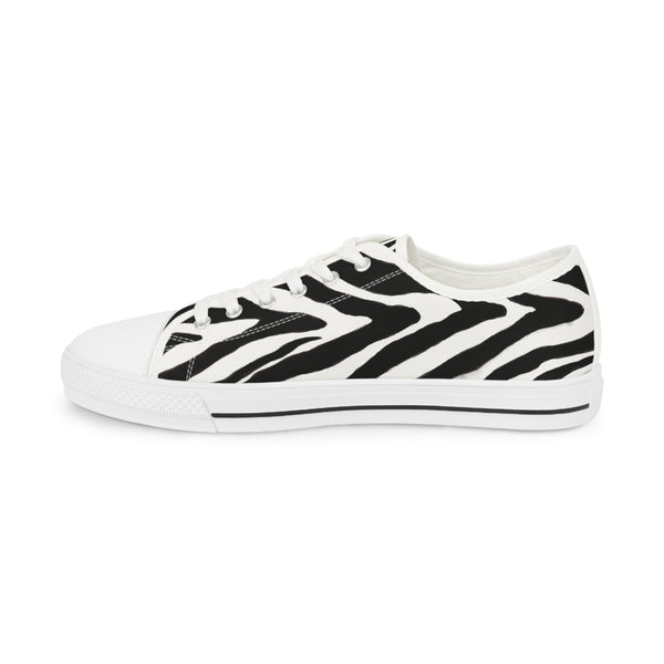 Black Zebra Print Men's Sneakers, Zebra Striped Animal Print Modern Minimalist Best Breathable Designer Men's Low Top Canvas Fashion Sneakers With Durable Rubber Outsoles and Shock-Absorbing Layer and Memory Foam Insoles (US Size: 5-14)