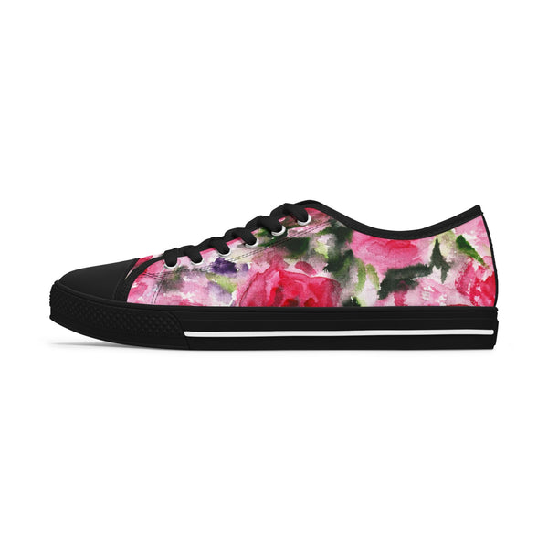 Pink Rose Floral Women's Sneakers, Floral Print Women's Low Top Sneakers Tennis Shoes, Canvas Fashion Sneakers With Durable Rubber Outsoles and Shock-Absorbing Layer and Memory Foam Insoles&nbsp;(US Size: 5.5-12)