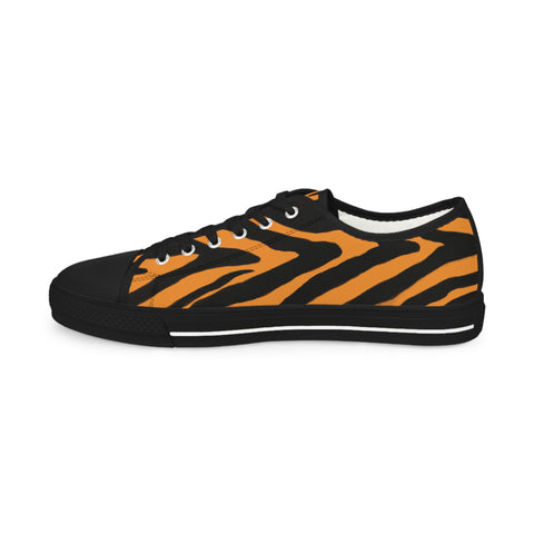 Orange Zebra Print Men's Sneakers, Orange and Black Zebra Striped Animal Print Modern Minimalist Best Breathable Designer Men's Low Top Canvas Fashion Sneakers With Durable Rubber Outsoles and Shock-Absorbing Layer and Memory Foam Insoles (US Size: 5-14)