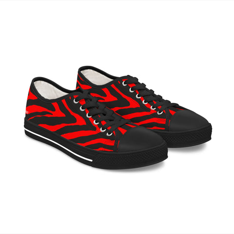 Best Zebra Striped Women's Sneakers, Red and Black Zebra Striped Animal Print Modern Basic Essential Women's Low Top Sneakers Tennis Shoes, Canvas Fashion Sneakers With Durable Rubber Outsoles and Shock-Absorbing Layer and Memory Foam Insoles&nbsp;(US Size: 5.5-12)