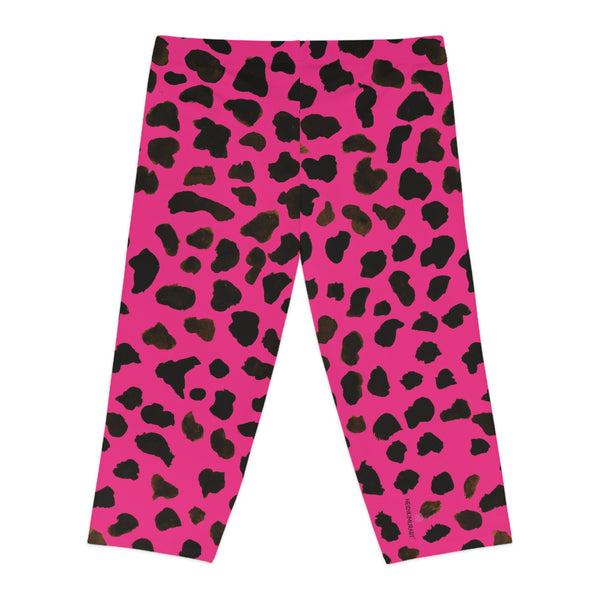Pink Cow Spots Women's Tights, Cow Spots Print Women's Capri Leggings, Cow Animal Print American-Made Best Designer Premium Quality Knee-Length Mid-Waist Fit Knee-Length Polyester Capris Tights-Made in USA (US Size: XS-2XL) Plus Size Available