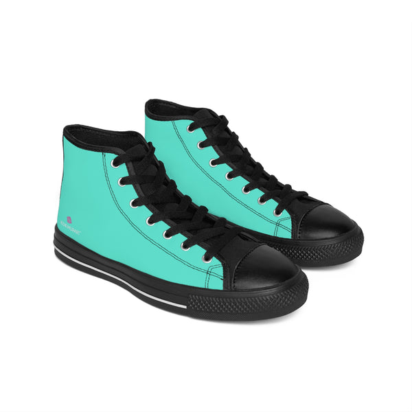 Turquoise Blue Color Women's Sneakers, Solid Color Women's High-top Sneakers