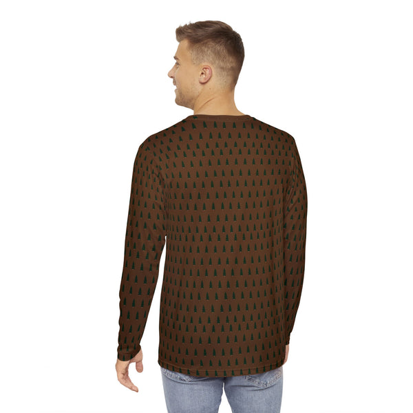 Brown Christmas Tree Men's Long Sleeves, Best Men's Long Sleeve Shirt (AOP) - Made in USA