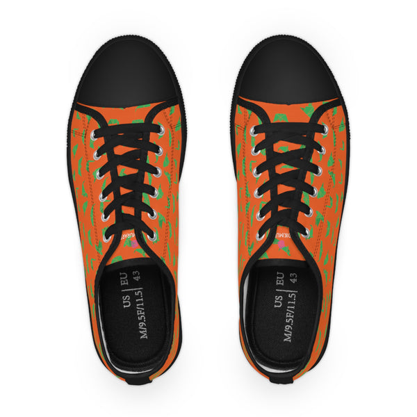 Orange Crane Print Men's Sneakers, Green and Orange Japanese Style Crane print Graphic Colorful Modern Best Breathable Designer Men's Low Top Canvas Fashion Sneakers With Durable Rubber Outsoles and Shock-Absorbing Layer and Memory Foam Insoles (US Size: 5-14)