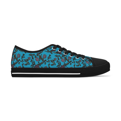 Blue Purple Floral Women's Sneakers, Floral Print Women's Low Top Sneakers Tennis Shoes, Canvas Fashion Sneakers With Durable Rubber Outsoles and Shock-Absorbing Layer and Memory Foam Insoles&nbsp;(US Size: 5.5-12)