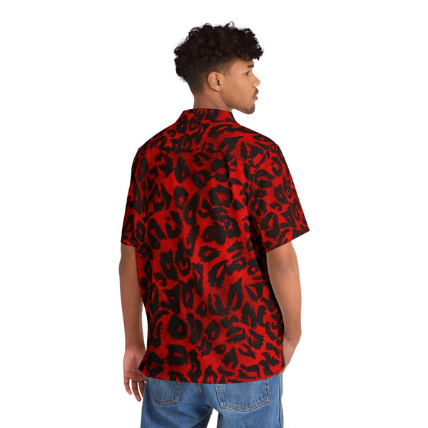Red Leopard Print Men's Shirt, Best Men's Hawaiian Shirt