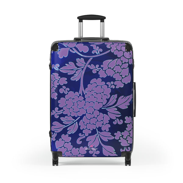 Purple Blue Floral Print Suitcase, Abstract Oriental Style Floral Print Designer Suitcase Luggage (Small, Medium, Large) Unique Cute Spacious Versatile and Lightweight Carry-On or Checked In Suitcase, Best Personal Superior Designer Adult's Travel Bag Custom Luggage - Gift For Him or Her - Printed in&nbsp; Canada