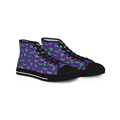 Purple Crane Pattern Men's Sneakers, Men's High Top Sneakers