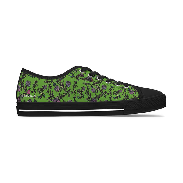 Green Purple Floral Women's Sneakers, Floral Print Women's Canvas Fashion Low Top Sneakers (US Size: 5.5-12)