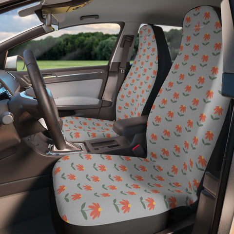 Grey Daisies Car Seat Covers, Grey Daisies Floral Print 2-Pcs Set (48.03" × 18.50") Polyester Car Seat Covers, Best Car Accessories Essential Premium Quality Best Soft Luxury Car Seat&nbsp;- 2 Pack For Your Car Seat Protection, Car Seat Protectors, Designer Car Seat Accessories, Pair of 2 Front Seat Covers, Custom Seat Covers, Luxury Car Seat Covers, Best Car Seat Covers