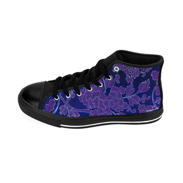 Purple  Floral  Men's High Tops, Dark Purple and Blue Floral Best Designer Men's Classic Sneakers