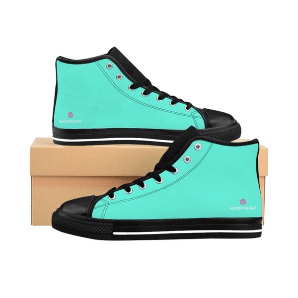 Turquoise Blue Color Women's Sneakers, Solid Color Women's High-top Sneakers