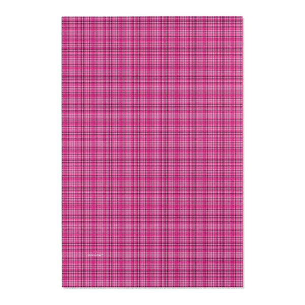 Pink Plaid Print Indoor Carpet, Solid Color Area Rugs