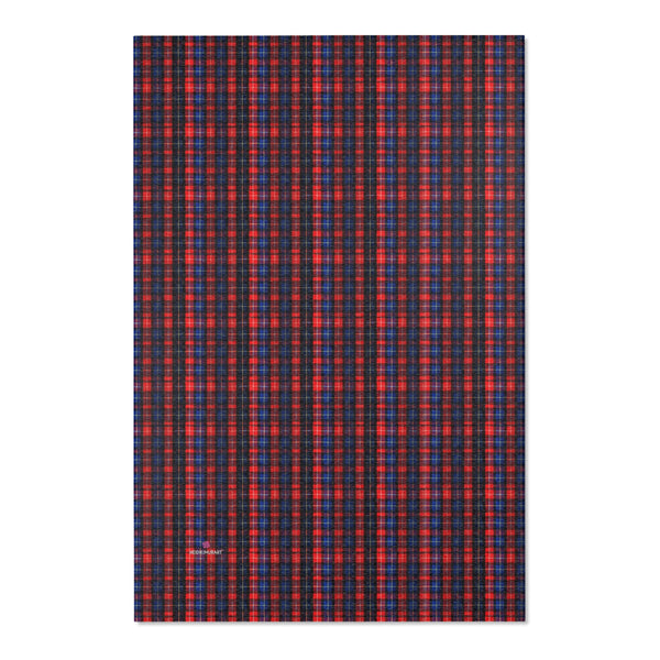 Blue Red Plaid Print Carpet, Classic Print Area Rugs
