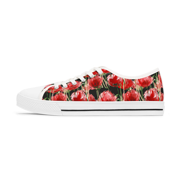 Black Red Tulips Women's Sneakers, Floral Print Women's Low Top Sneakers Tennis Shoes, Canvas Fashion Sneakers With Durable Rubber Outsoles and Shock-Absorbing Layer and Memory Foam Insoles&nbsp;(US Size: 5.5-12)