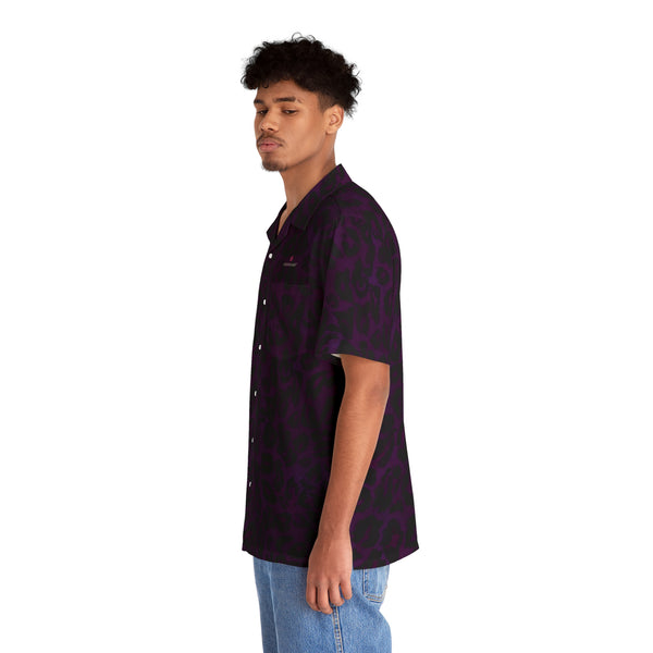 Purple Leopard Men's Shirt, Best  Animal Print  Men's Hawaiian Shirt