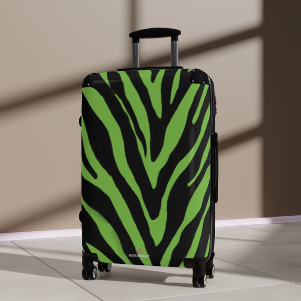 Green Zebra Print Best Suitcases, Black and Green Zebra Print Travel Bag Suitcases (Small, Medium, Large)