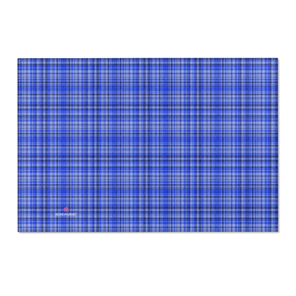 Blue Plaid Print Indoor Carpet, Solid Color Area Rugs