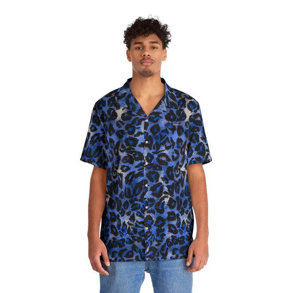 Blue Leopard Print Men's Shirt, Best Men's Hawaiian Shirt