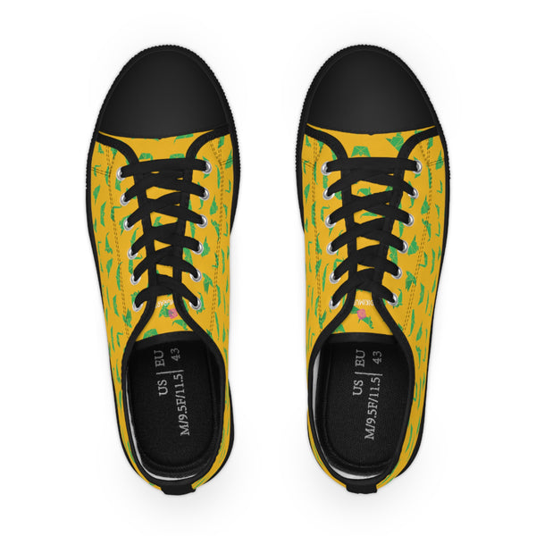 Yellow Crane Print Men's Sneakers, Men's Low Top Sneakers