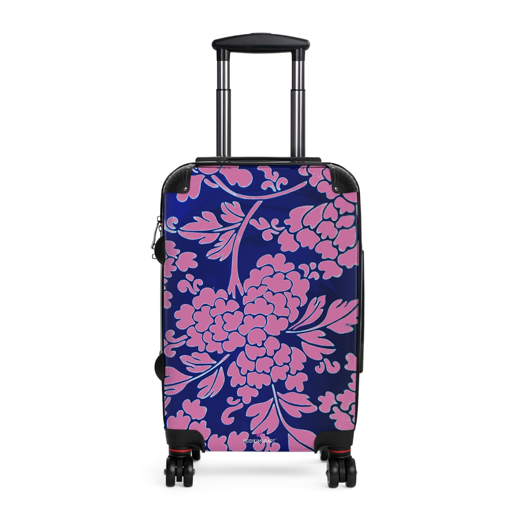 Pink Blue Floral Print Suitcase, Abstract Oriental Style Floral Print Designer Suitcase Luggage (Small, Medium, Large)&nbsp;Unique Cute Spacious Versatile and Lightweight Carry-On or Checked In Suitcase, Best Personal Superior Designer Adult's Travel Bag Custom Luggage - Gift For Him or Her - Printed in&nbsp; Canada