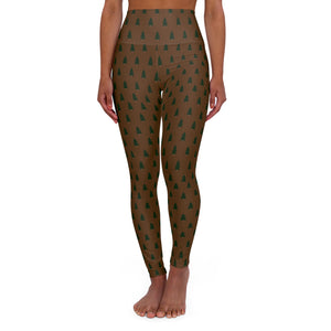 Brown Christmas Tree Yoga Tights, High Waisted Women's Yoga Leggings