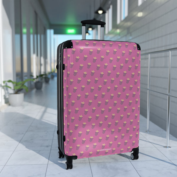 Pink Floral Print Suitcase, Cute Designer Suitcases, Travel Bag Suitcases