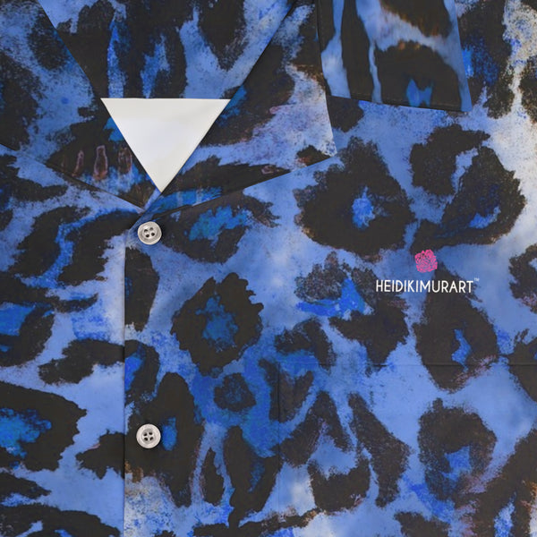 Blue Leopard Print Men's Shirt, Best Men's Hawaiian Shirt