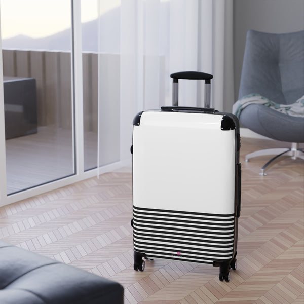 Horizonal Striped Print Suitcases, Black White Stripes Print Best Suitcases, Travel Bag Suitcases