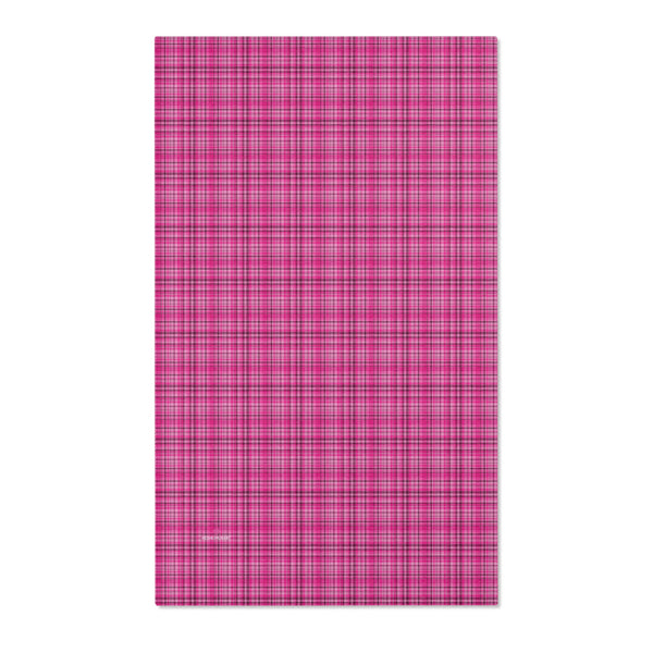 Pink Plaid Print Indoor Carpet, Solid Color Area Rugs