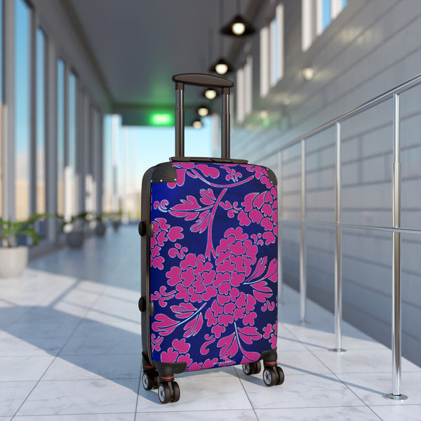 Hot Pink Floral Print Suitcases, Blue Floral Print Suitcase, Travel Bag Suitcases (Small, Medium, Large)