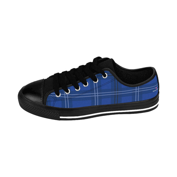 Royal Blue Plaid Women's Sneakers, Blue Classic Tartan Plaid Print Designer Low Top Fashion Tennis Shoes Women's Sneakers Footwear Streetwear Shoes (US Size: 6-12)