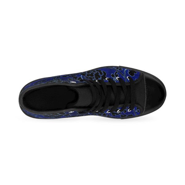 Blue Floral  Men's High Tops, Black and Blue Best Designer Men's Classic Sneakers