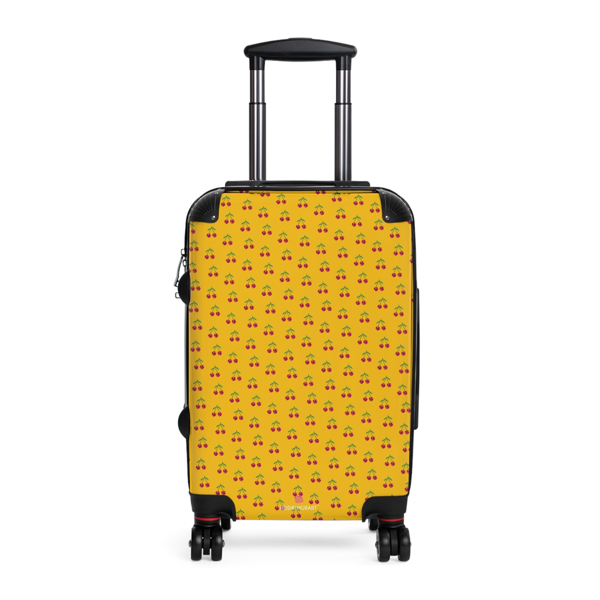 Yellow Cherry Print Suitcase, Cute Red Cherries Print Designer Suitcases, Travel Bag Suitcases